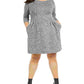 Vestido tubinho acima do joelho com bolsos mesclados e manga 3/4, gola alta, cinza, tamanho 16W da Connected Women's Apparel