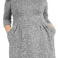 Vestido tubinho acima do joelho com bolsos mesclados e manga 3/4, gola alta, cinza, tamanho 16W da Connected Women's Apparel