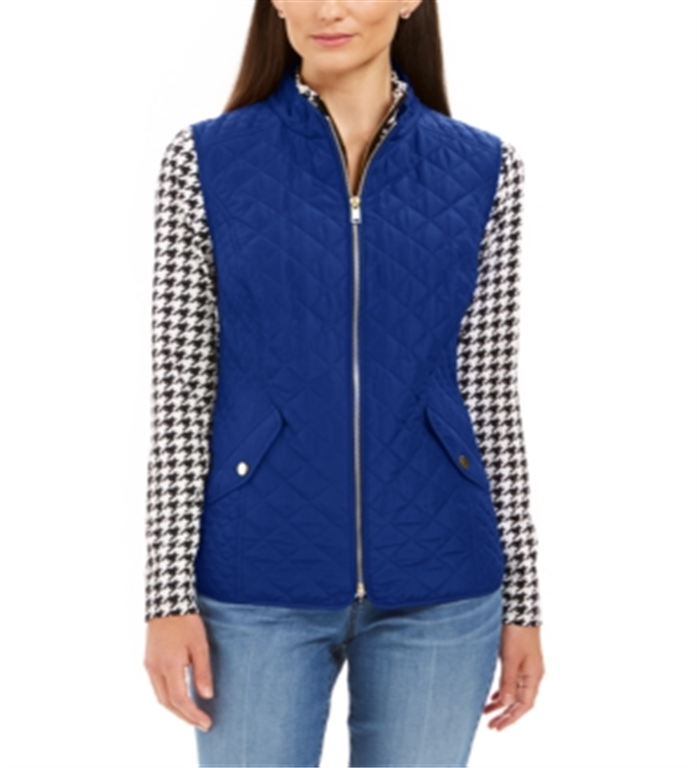 Colete feminino Charter Club de algodão acolchoado com zíper frontal, tamanho pequeno, azul