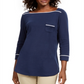Camiseta feminina Karen Scott com acabamento em viés, azul, tamanho pequeno GG