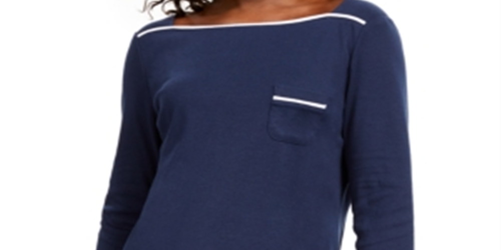 Camiseta feminina Karen Scott com acabamento em viés, azul, tamanho pequeno GG