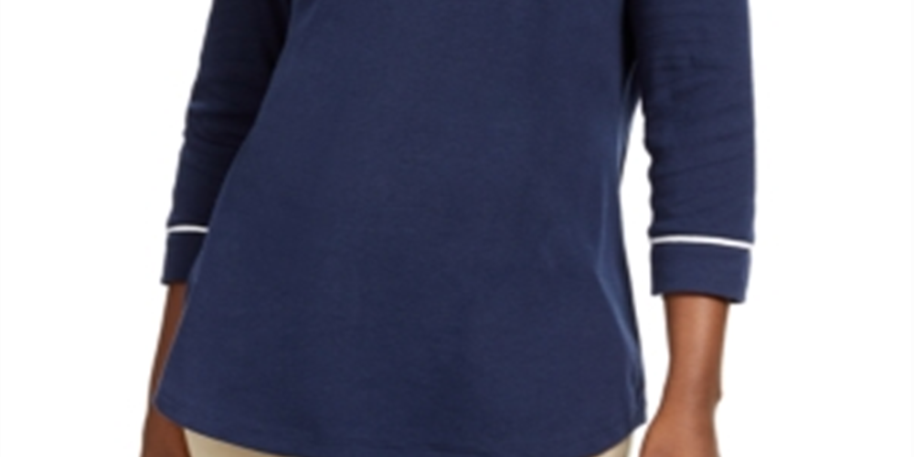 Camiseta feminina Karen Scott com acabamento em viés, azul, tamanho pequeno GG