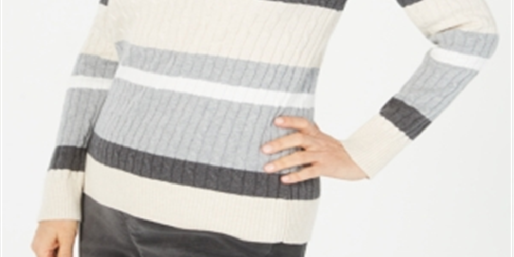 Karen Scott Suéter Feminino Listrado de Algodão em Tricô Marrom Tamanho M Pequeno