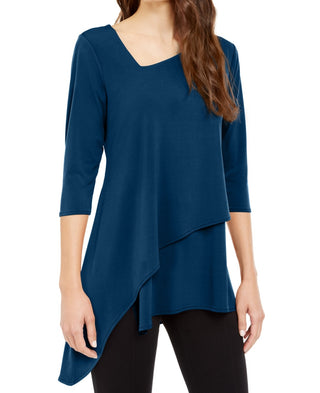 Blusa feminina Alfani com decote assimétrico em jersey verde, tamanho pequeno