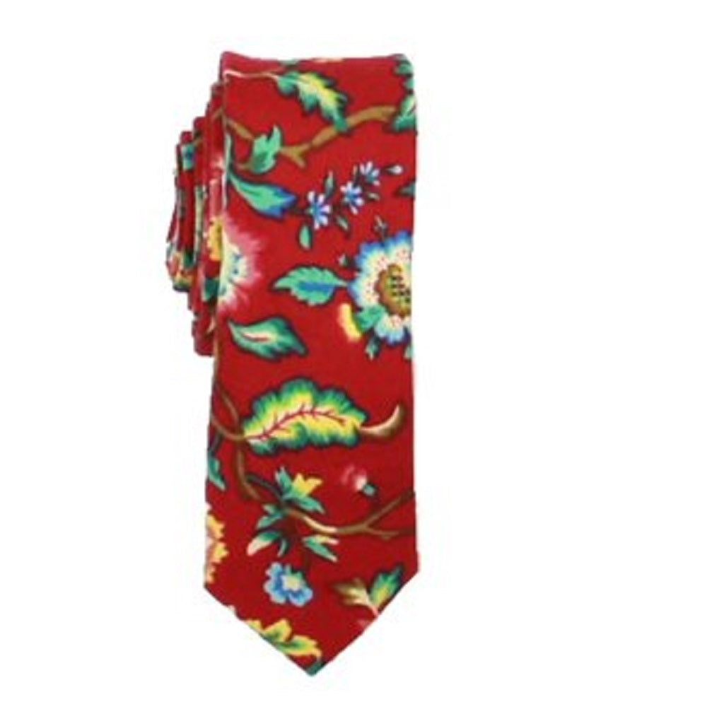 Gravata fina floral com estampa de coroa masculina Bar III vermelha tamanho regular