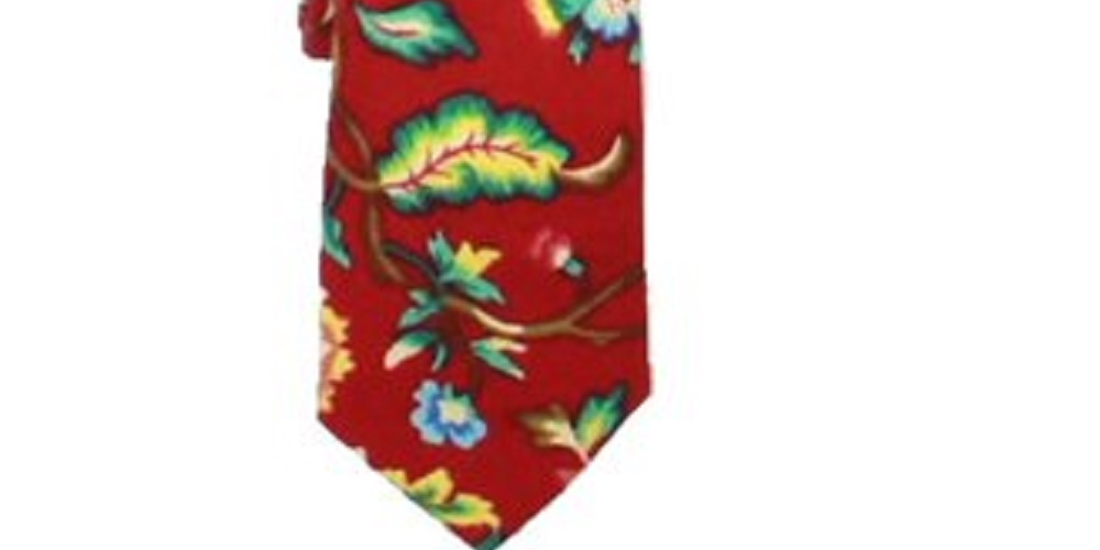Gravata fina floral com estampa de coroa masculina Bar III vermelha tamanho regular