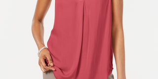 Regata feminina Alfani de cetim com decote em V, vermelha, tamanho grande