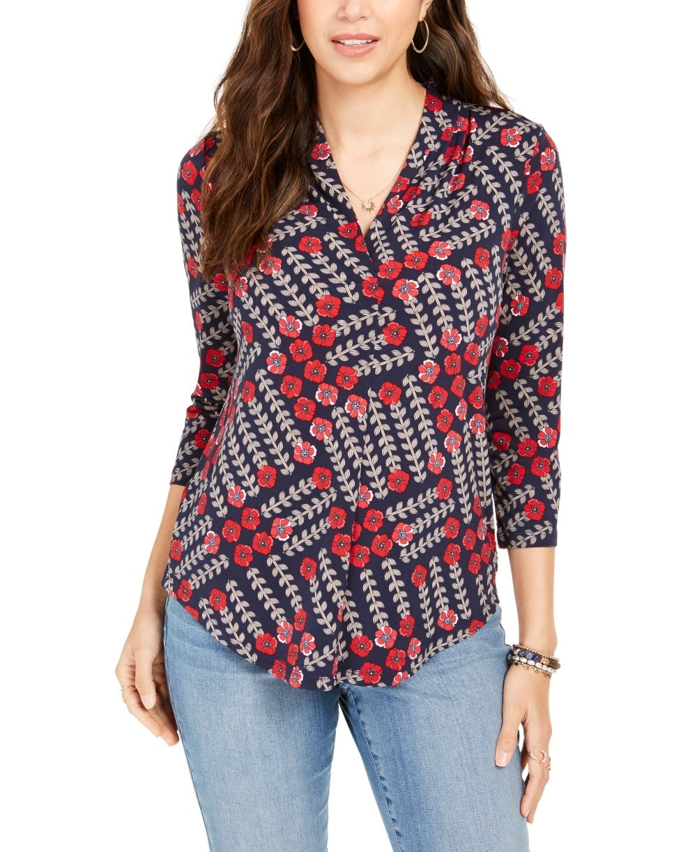 Blusa feminina Charter Club manga 3/4 azul tamanho X-S