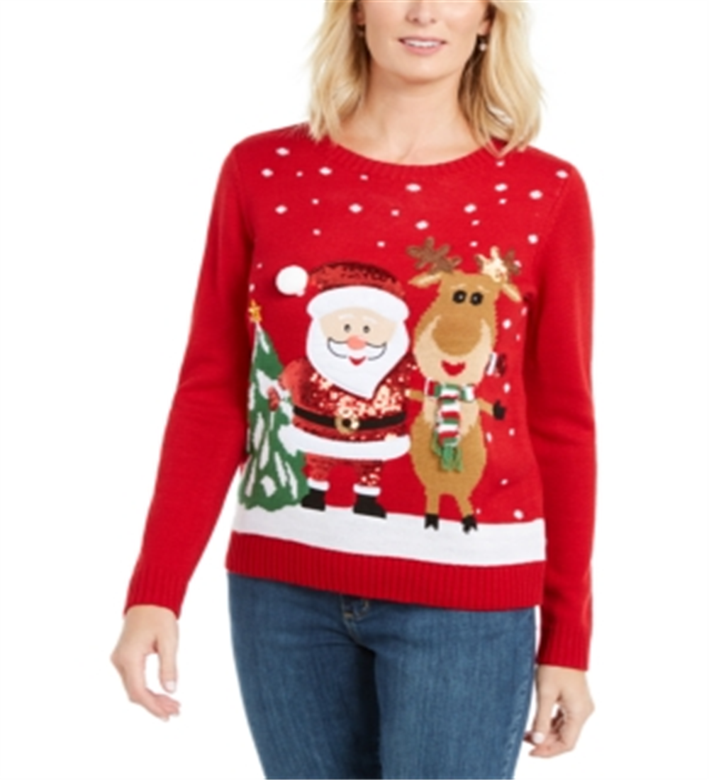 Karen Scott Suéter Feminino Papai Noel Amigável Vermelho Tamanho Pequeno G