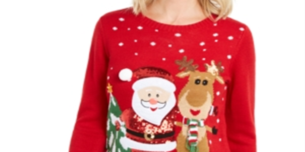 Karen Scott Suéter Feminino Papai Noel Amigável Vermelho Tamanho Pequeno G