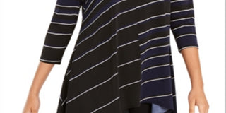 Túnica feminina Alfani estampada com listras azul-marinho/brancas, tamanho pequeno P/M