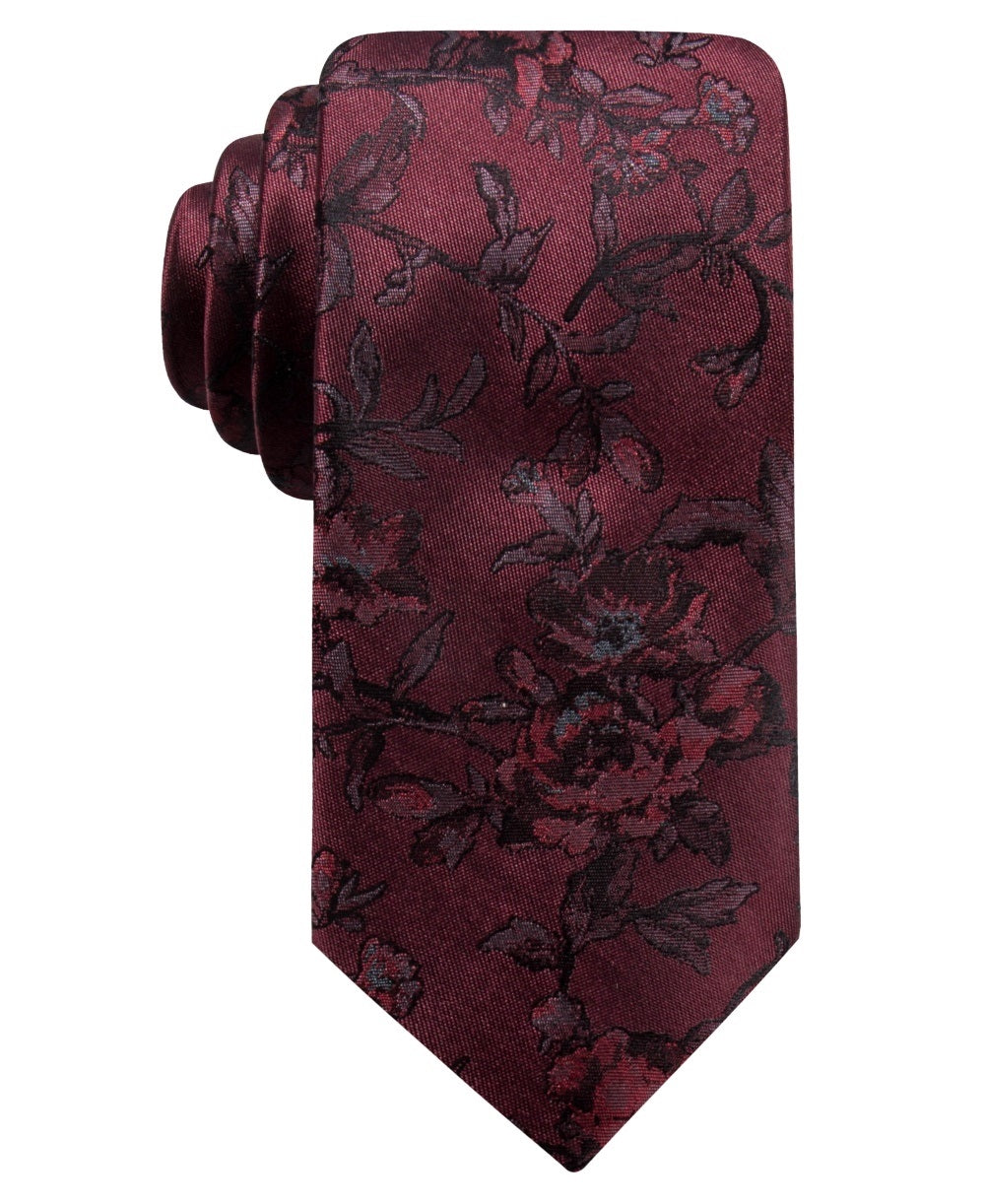 Gravata de seda floral masculina Ryan Seacrest Distinction Glendo vermelha tamanho regular