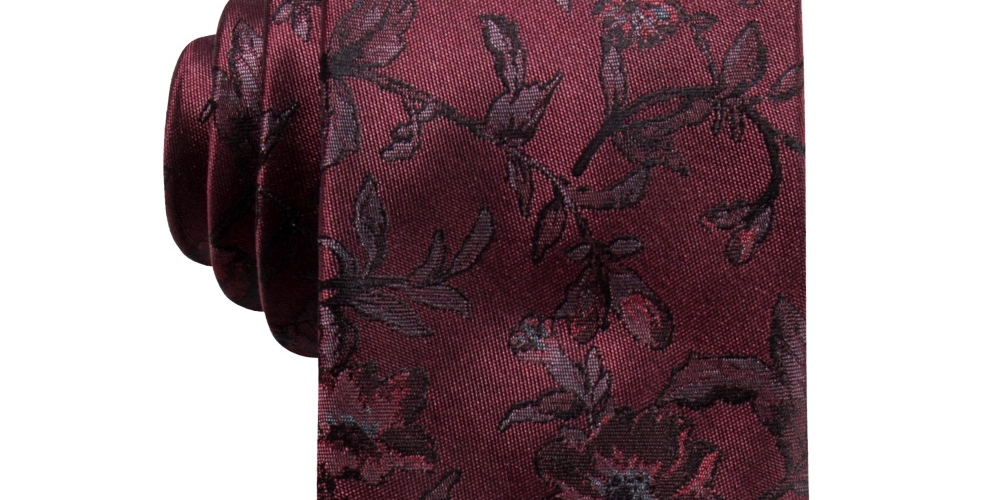Gravata de seda floral masculina Ryan Seacrest Distinction Glendo vermelha tamanho regular