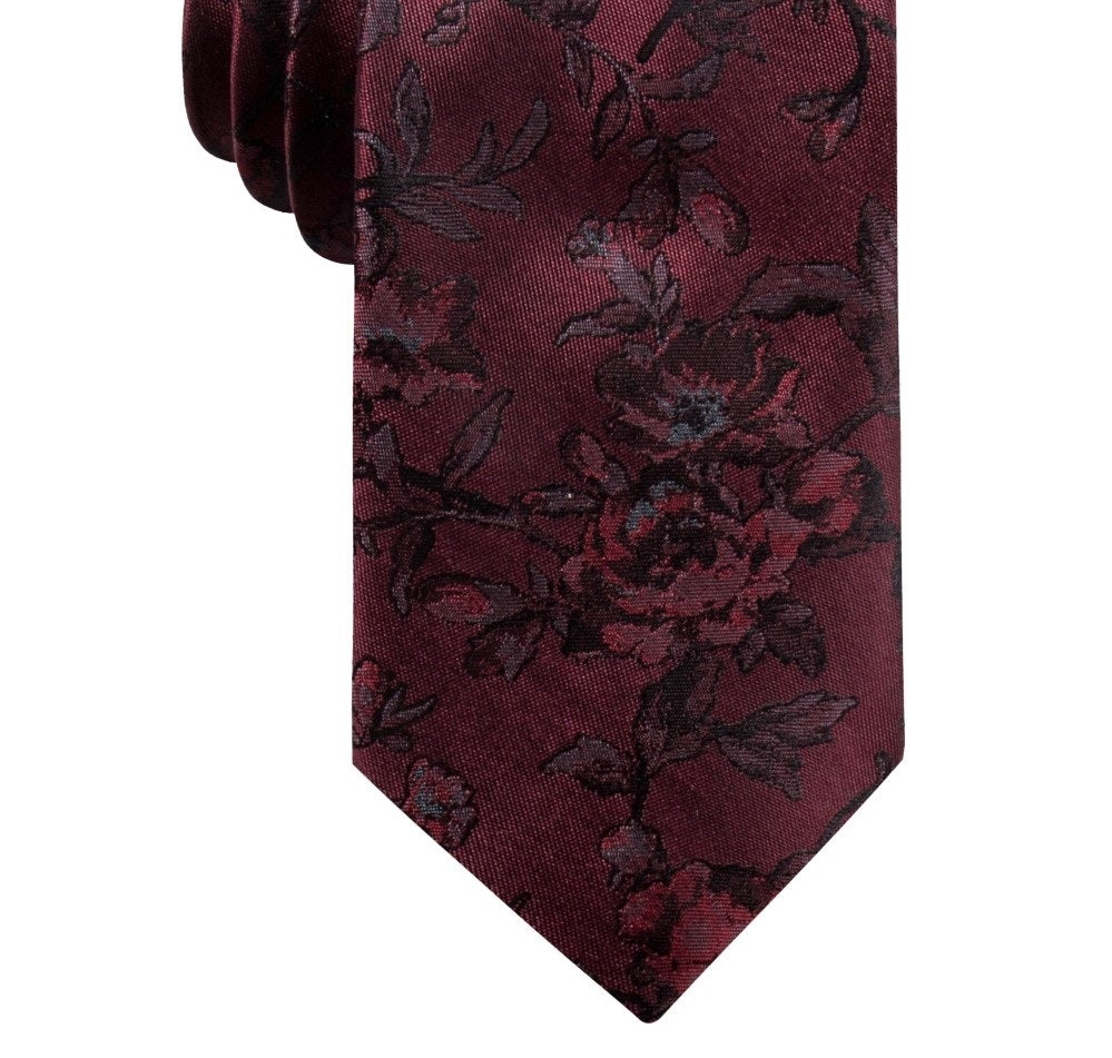 Gravata de seda floral masculina Ryan Seacrest Distinction Glendo vermelha tamanho regular