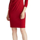 Vestido de coquetel Ralph Lauren feminino vermelho, manga comprida, decote em V, acima do joelho, tamanho 2, pequeno