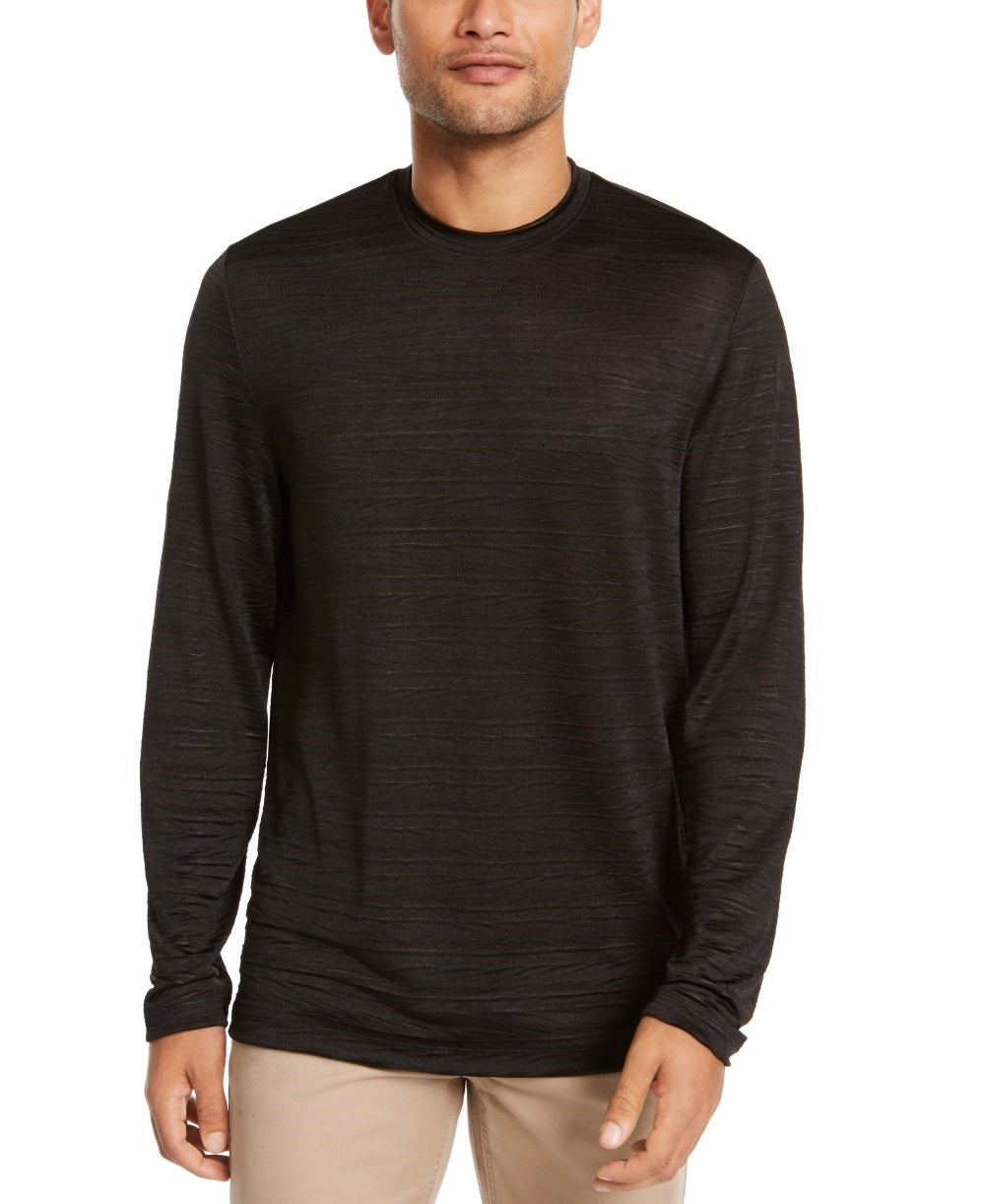 Camiseta texturizada amassada masculina Alfani, preta, tamanho pequeno