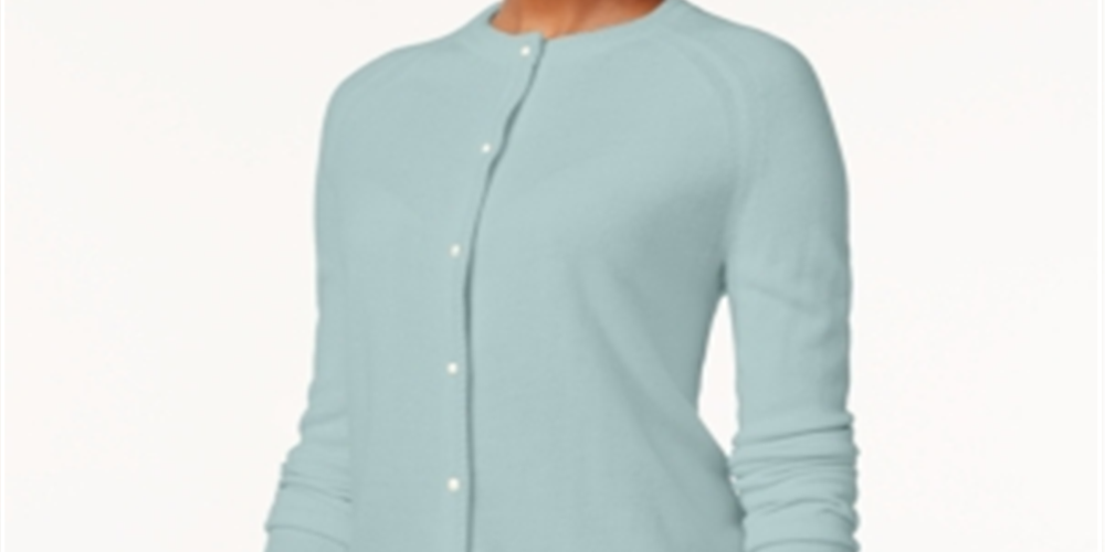 Karen Scott Cardigan Feminino com Botões e Contas Azul Tamanho Grande