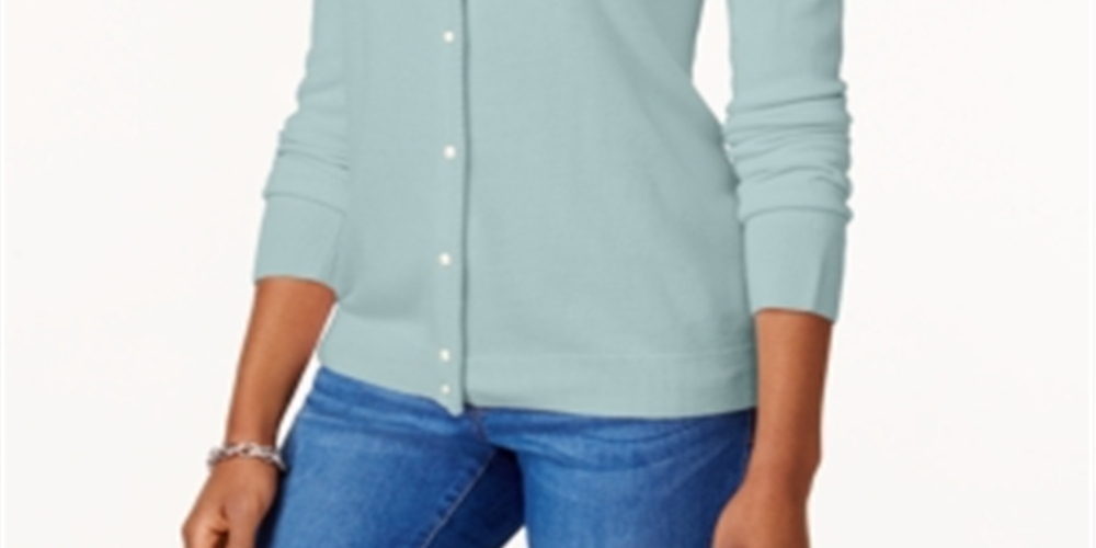 Karen Scott Cardigan Feminino com Botões e Contas Azul Tamanho Grande