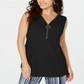 JM Collection Top feminino sem mangas com zíper, preto, tamanho pequeno GG