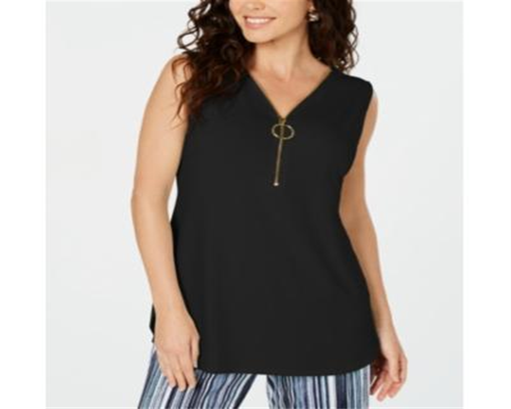 JM Collection Top feminino sem mangas com zíper, preto, tamanho pequeno GG