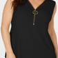 JM Collection Top feminino sem mangas com zíper, preto, tamanho pequeno GG