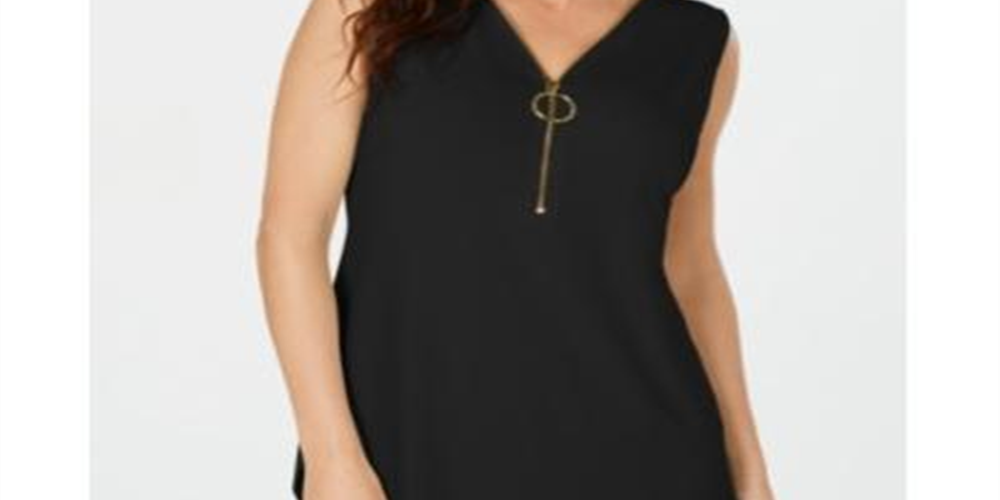 JM Collection Top feminino sem mangas com zíper, preto, tamanho pequeno GG