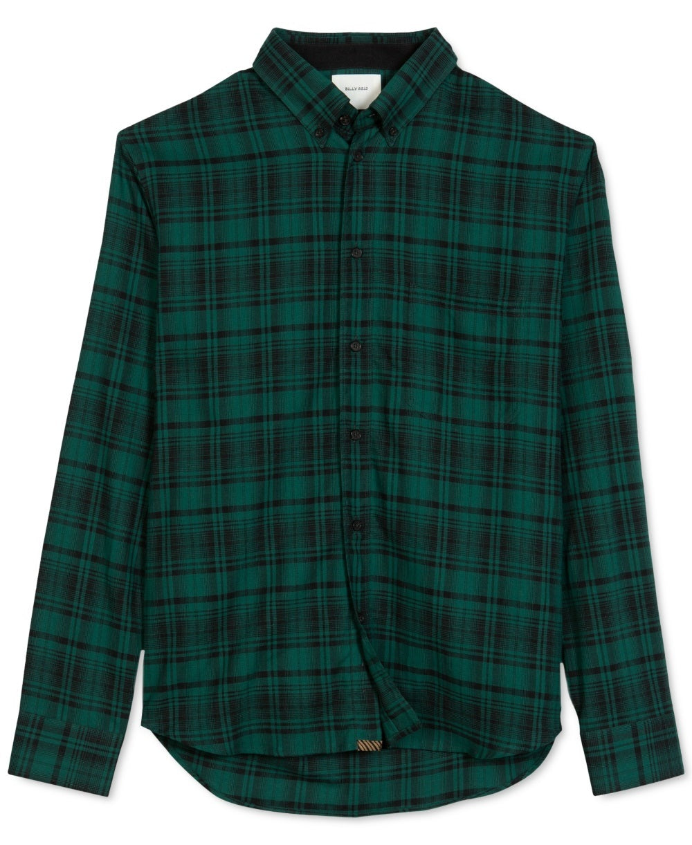 Camisa xadrez masculina Billy Reid Tuscumbia com ajuste regular, verde, tamanho pequeno