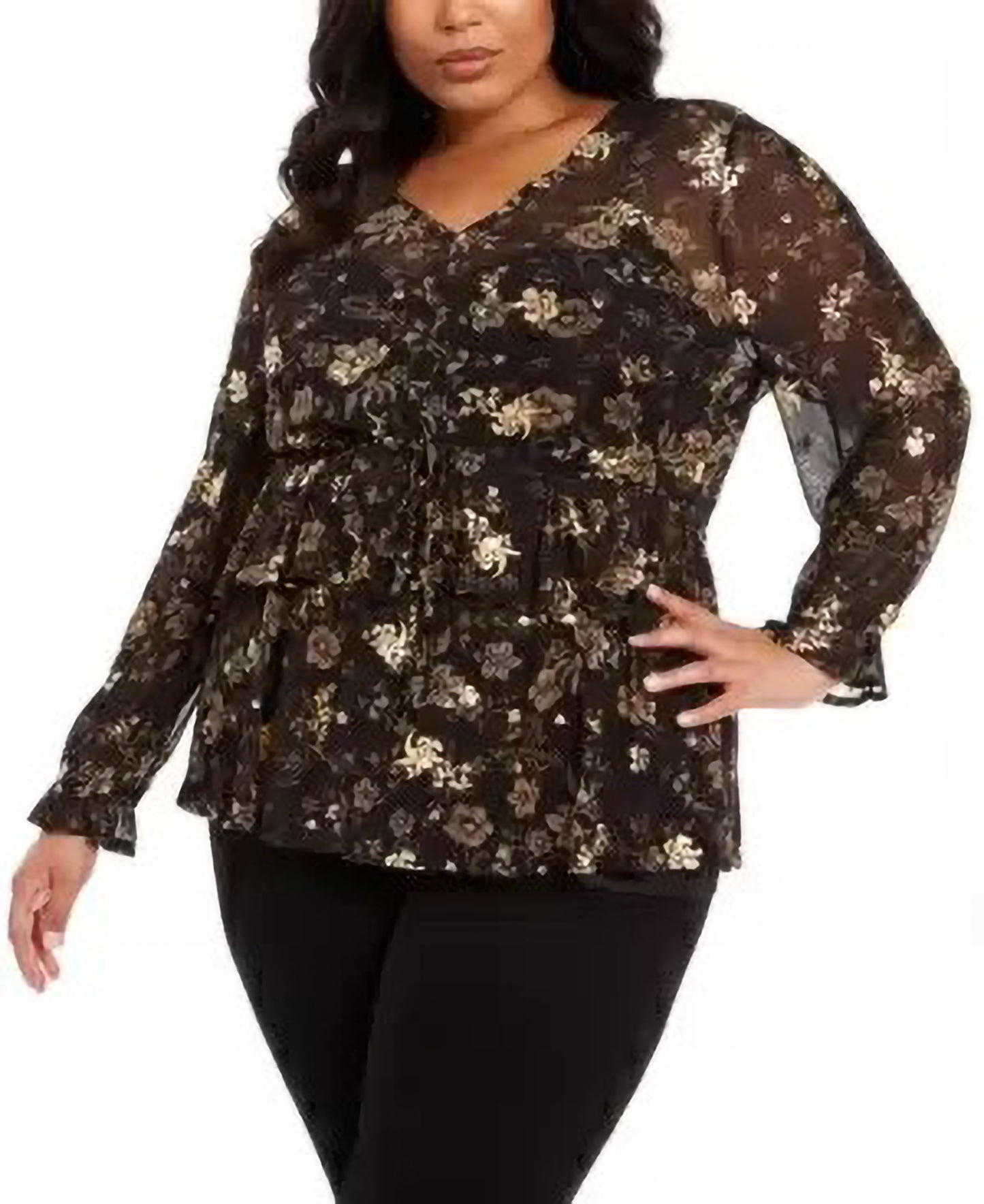 Blusa feminina plus size com babados e estampa floral estilo &amp; co, preta, tamanho 0X