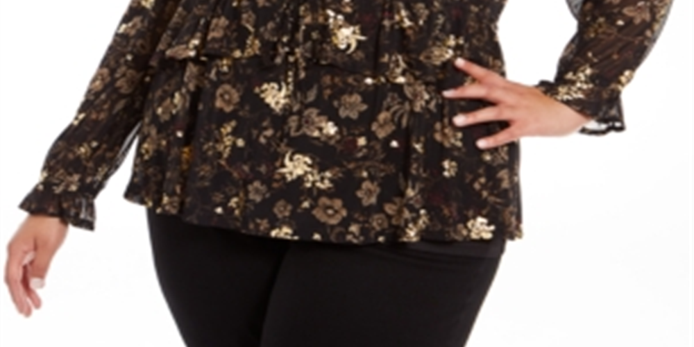 Blusa feminina plus size com babados e estampa floral estilo &amp; co, preta, tamanho 0X