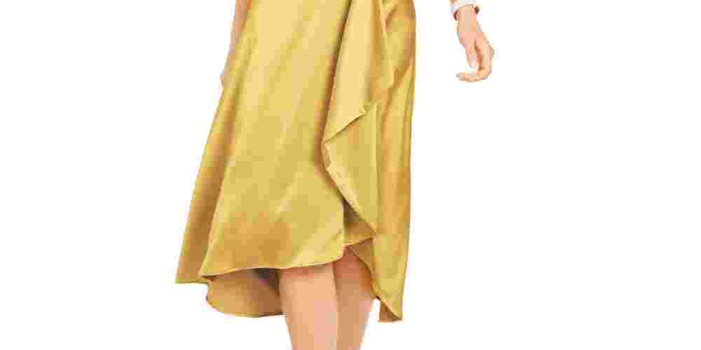 Vestidos femininos Taylor, frente cruzada, sem mangas, cetim, coquetel, midi, dourado metálico, tamanho 8