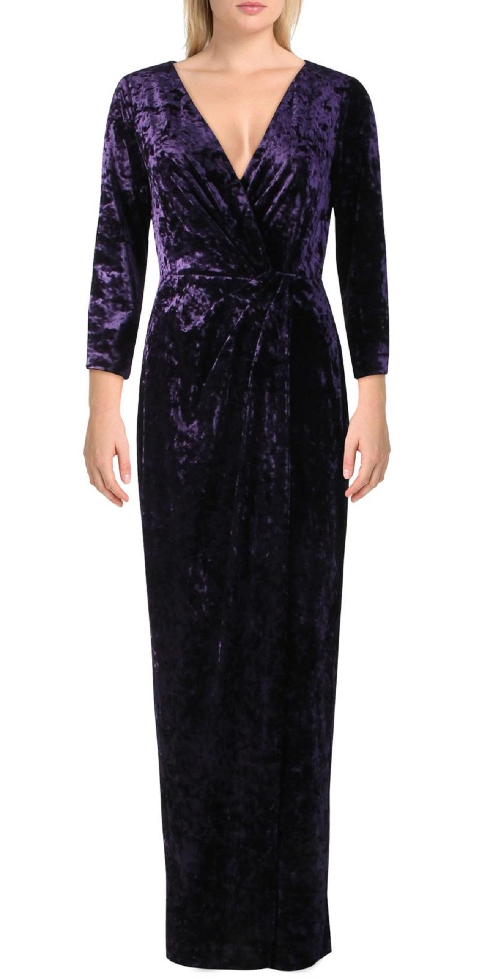 Vestido de festa feminino Ralph Lauren Annaliah Velvet Faux Wrap, roxo, tamanho 8