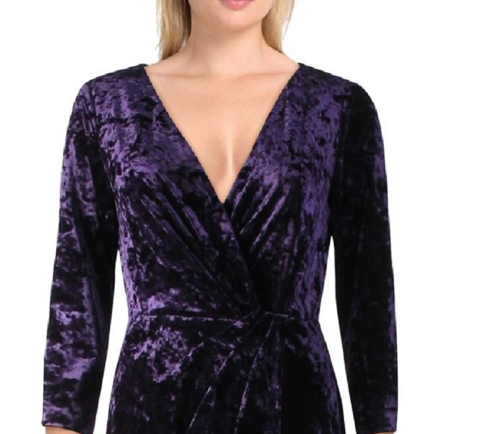 Vestido de festa feminino Ralph Lauren Annaliah Velvet Faux Wrap, roxo, tamanho 8