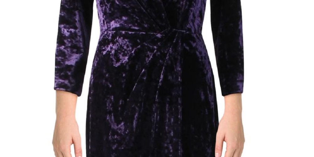 Vestido de festa feminino Ralph Lauren Annaliah Velvet Faux Wrap, roxo, tamanho 8