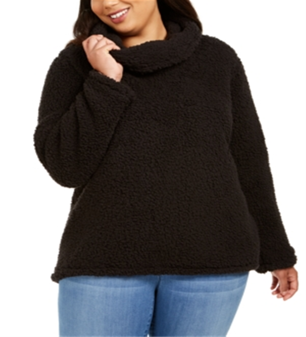 Suéter feminino estilo &amp; co com gola alta em sherpa, preto, tamanho 0X