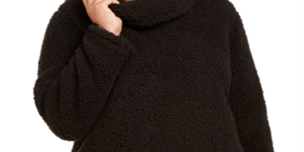 Suéter feminino estilo &amp; co com gola alta em sherpa, preto, tamanho 0X
