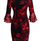 Vestido tubinho feminino Connected com mangas franzidas, vermelho, tamanho 8, pequeno