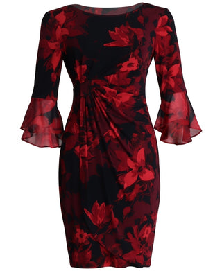 Connected Women's Ruffled-Sleeve Sheath Dress Red Size 8 Petite