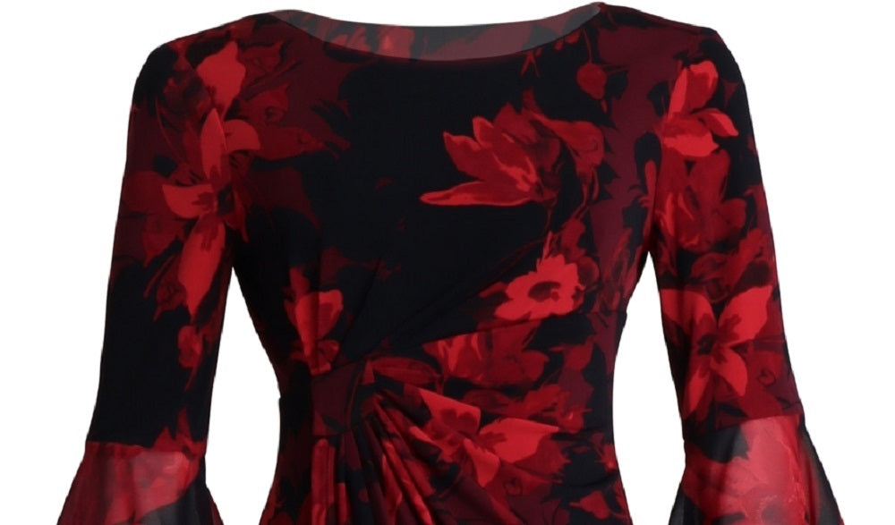 Vestido tubinho feminino Connected com mangas franzidas, vermelho, tamanho 8, pequeno