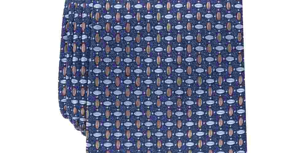 Gravata fina geométrica azul masculina Perry Ellis, bege, tamanho regular