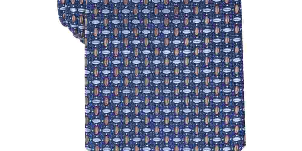 Gravata fina geométrica azul masculina Perry Ellis, bege, tamanho regular