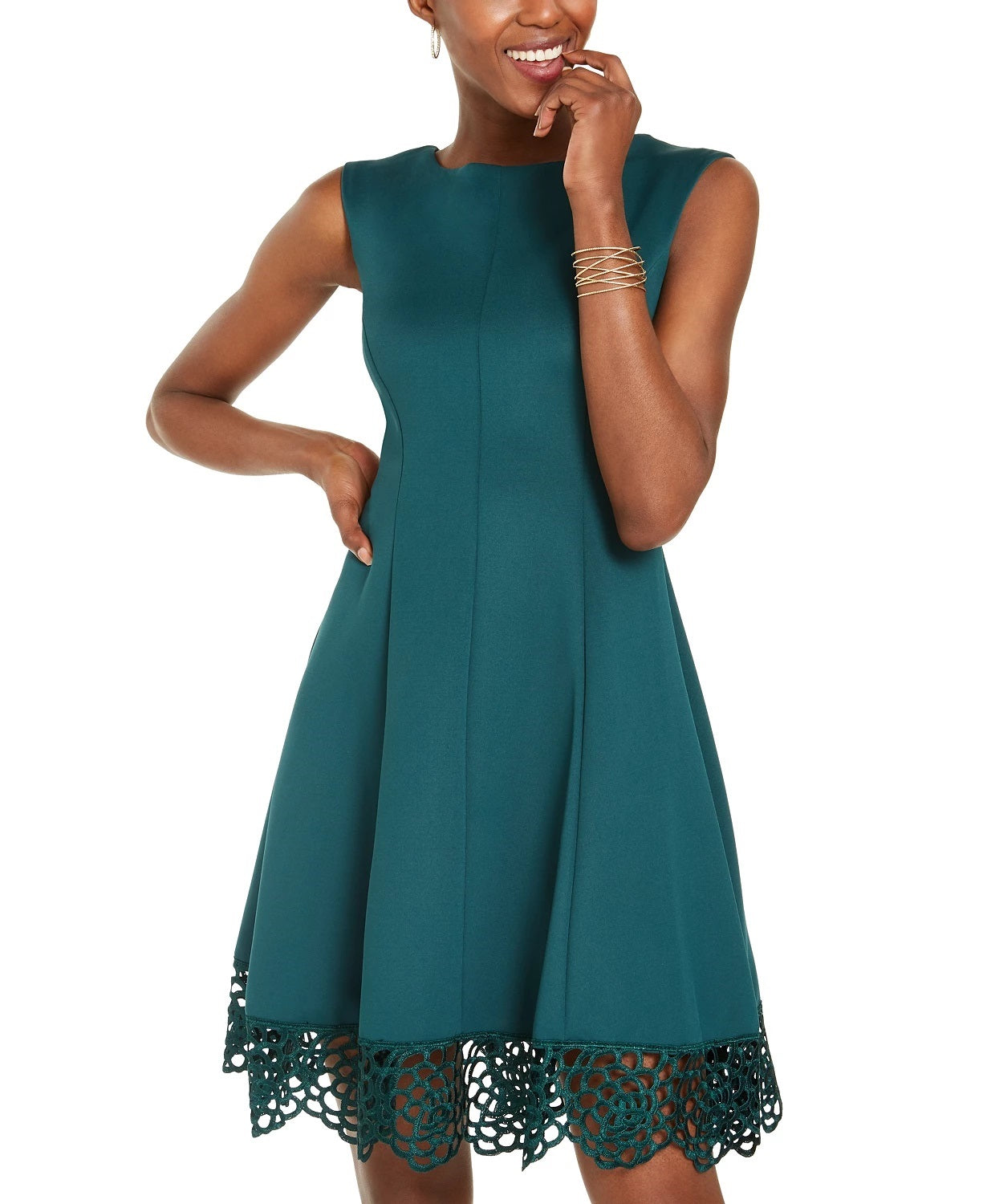 Vestido Scuba Fit &amp; Flare Donna Ricco Feminino Verde Tamanho 12