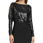 Vestido de festa longo com lantejoulas e decote em joia, preto, tamanho 4, da Ralph Lauren, feminino