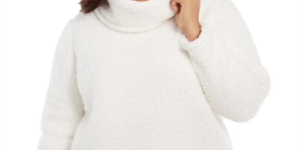 Suéter feminino estilo &amp; co plus size gola alta imitação sherpa branco tamanho 0X