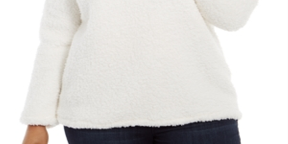 Suéter feminino estilo &amp; co plus size gola alta imitação sherpa branco tamanho 0X