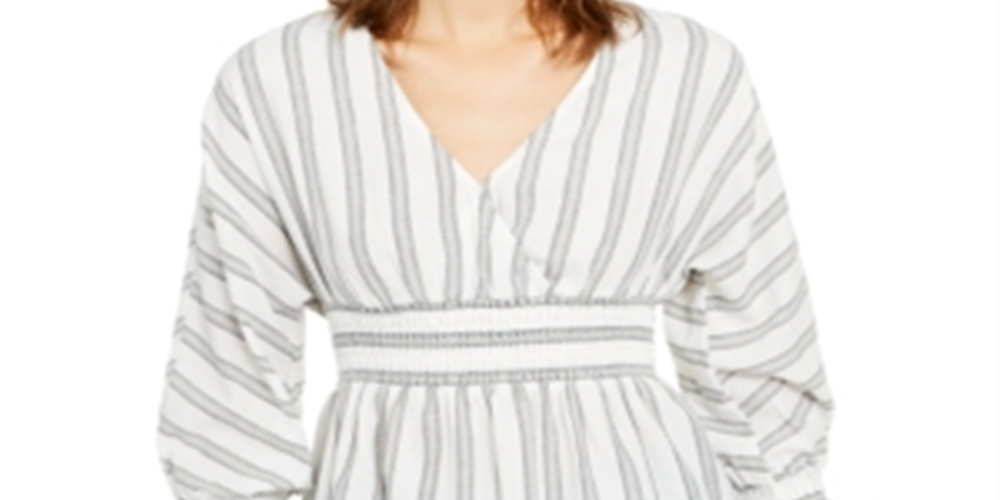 INC International Concepts Top listrado com cintura franzida feminino, tamanho pequeno, branco