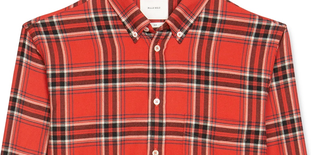Camisa esportiva masculina Billy Reid Kirby Slim Fit com botões, vermelha, bege, tamanho XX-G