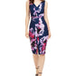 Vestido justo feminino Trina Turk com estampa floral e sem mangas, azul-marinho/roxo, tamanho 16