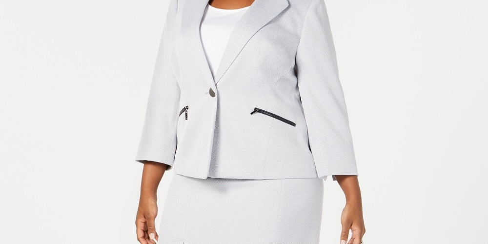 Le Suit Feminino Plus Size Saia com zíper e botão único Tamanho marinho Pequeno