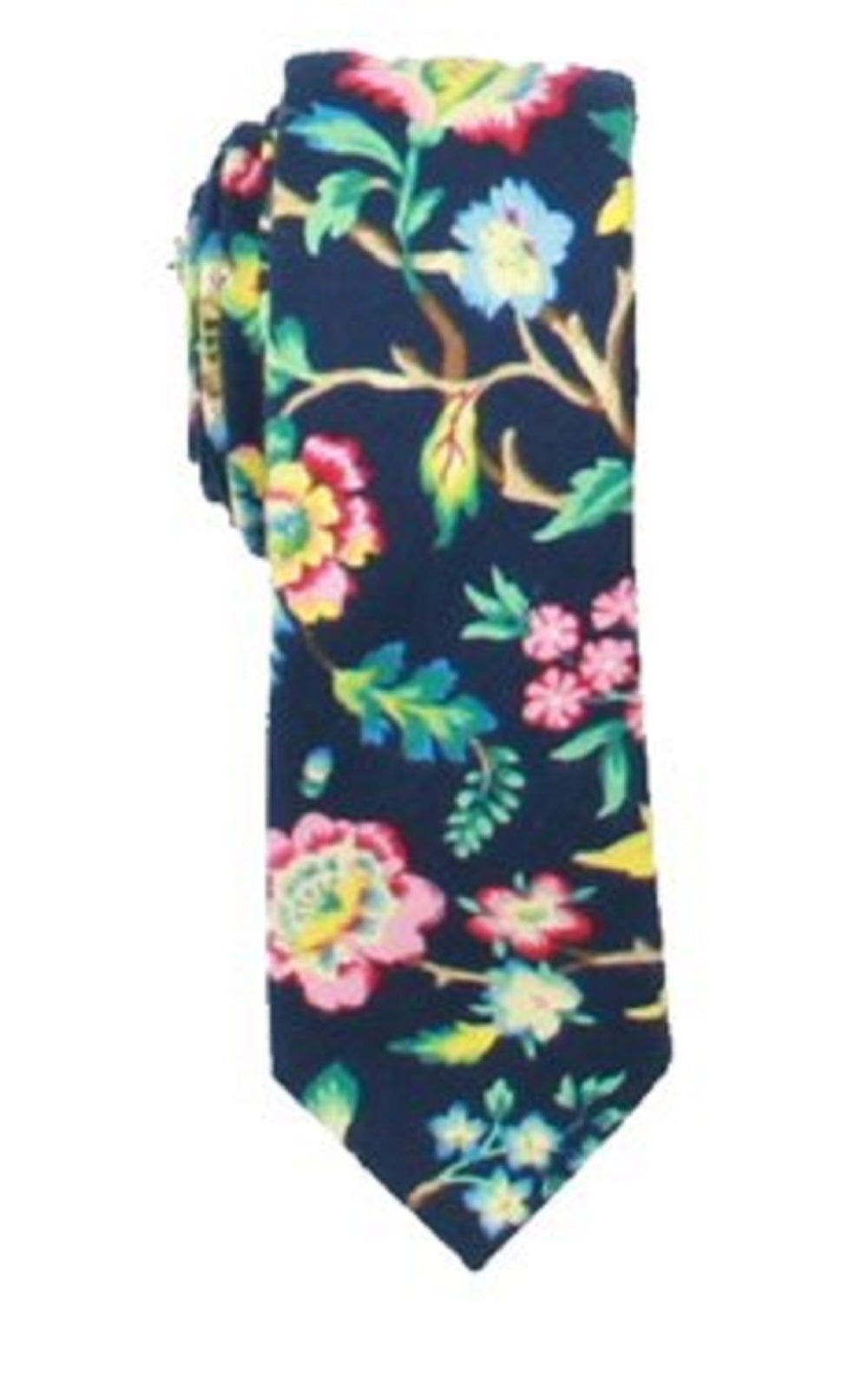 Gravata fina floral com estampa de coroa masculina Bar III, tamanho azul marinho, tamanho regular