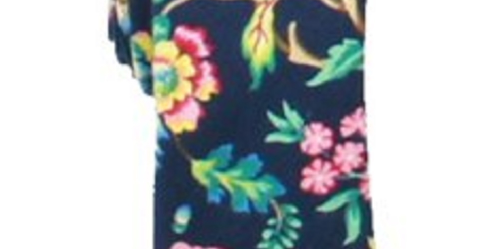 Gravata fina floral com estampa de coroa masculina Bar III, tamanho azul marinho, tamanho regular